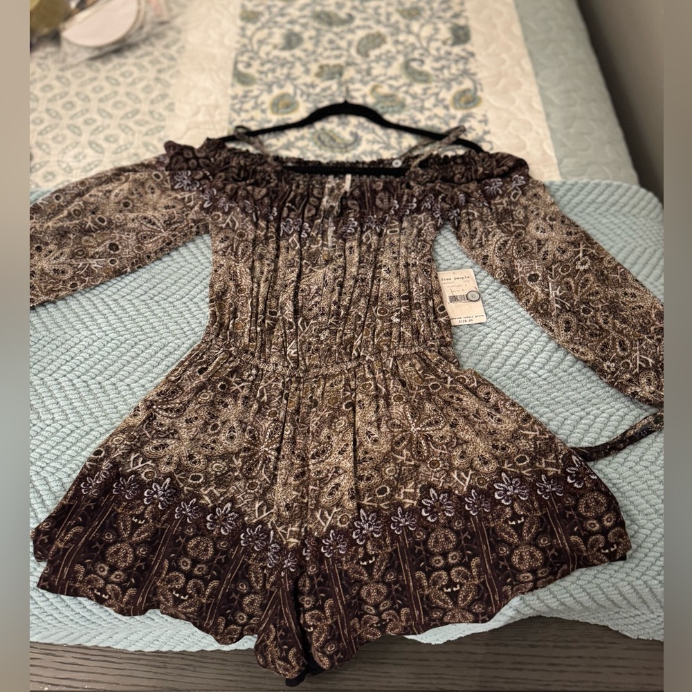 Free People Boho Off-Shoulder Floral Midi Dress - Brown